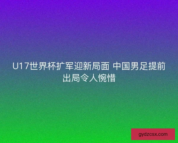 U17世界杯扩军迎新局面 中国男足提前出局令人惋惜